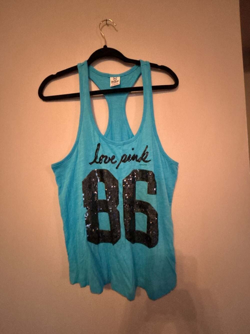 PINK Victoria's Secret Love Pink 86 Sequin Tank Top Size XS Blue Racerback